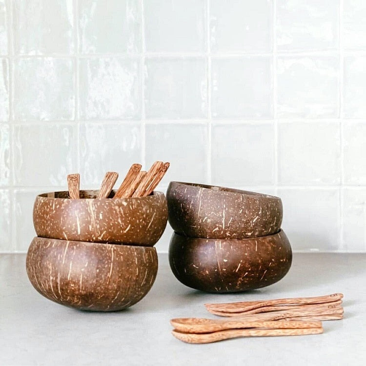 Natural Coconut Wood Bowl with Coconut Wood Spoon