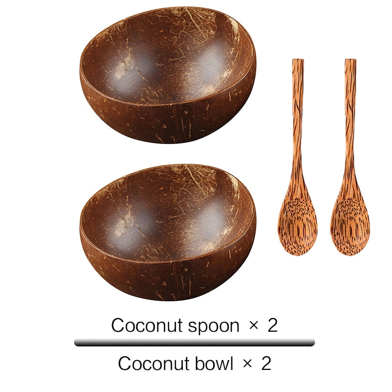 Natural Coconut Wood Bowl with Coconut Wood Spoon