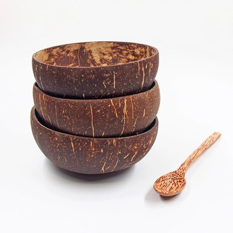Natural Coconut Wood Bowl with Coconut Wood Spoon