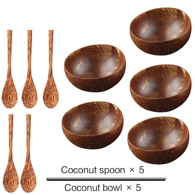 Natural Coconut Wood Bowl with Coconut Wood Spoon
